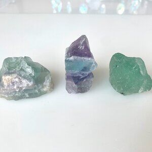 3 Pieces Natural Rough Fluorite Chucks, Green, Teal, Purple and Blue 2"-2.5"